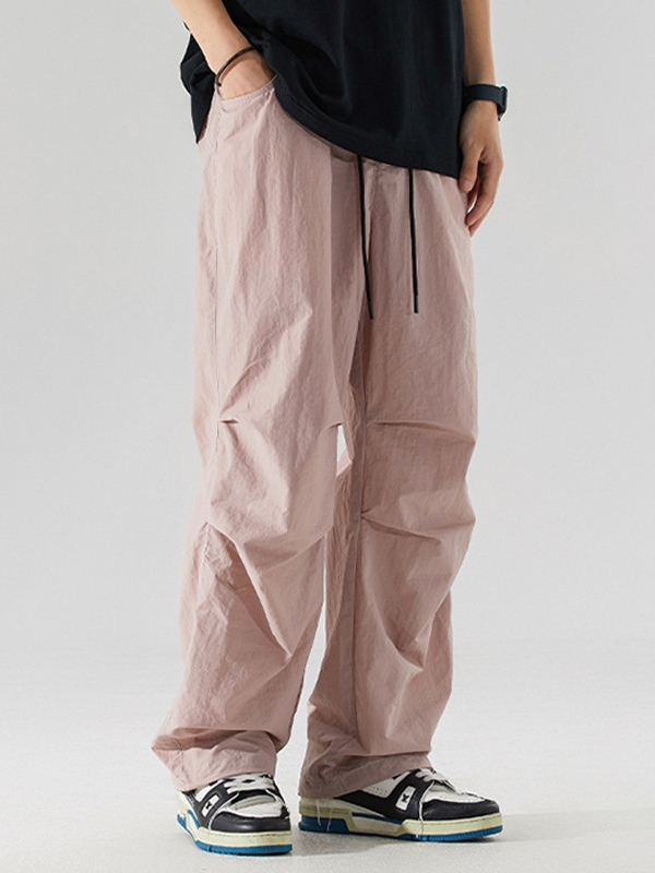 Herren-Hose mit plissiertem Kordelzug und weitem Bein-1