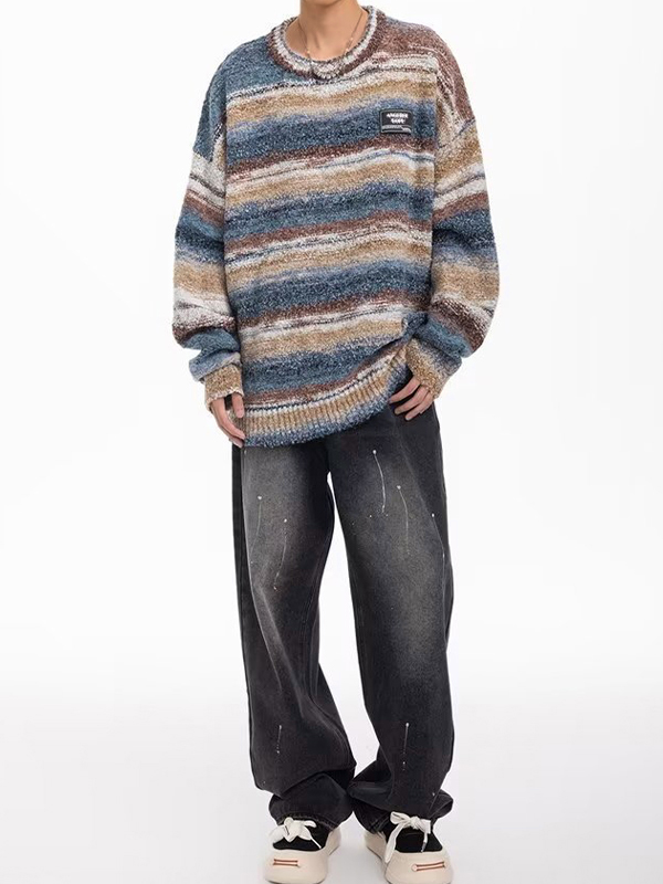 Strickpullover mit kontrastfarbenen Streifen für Herren-3