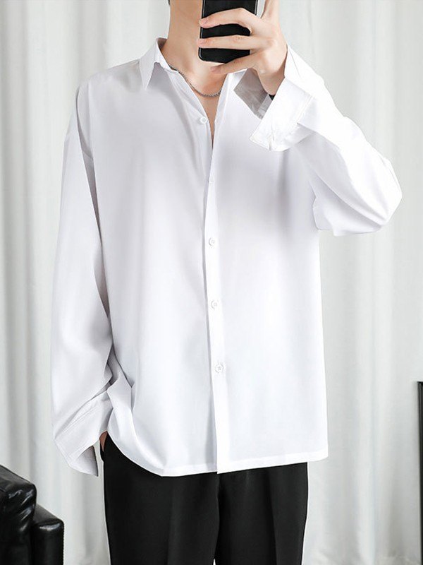 Drapiertes Langarm-Button-Down-Hemd für Herren-2