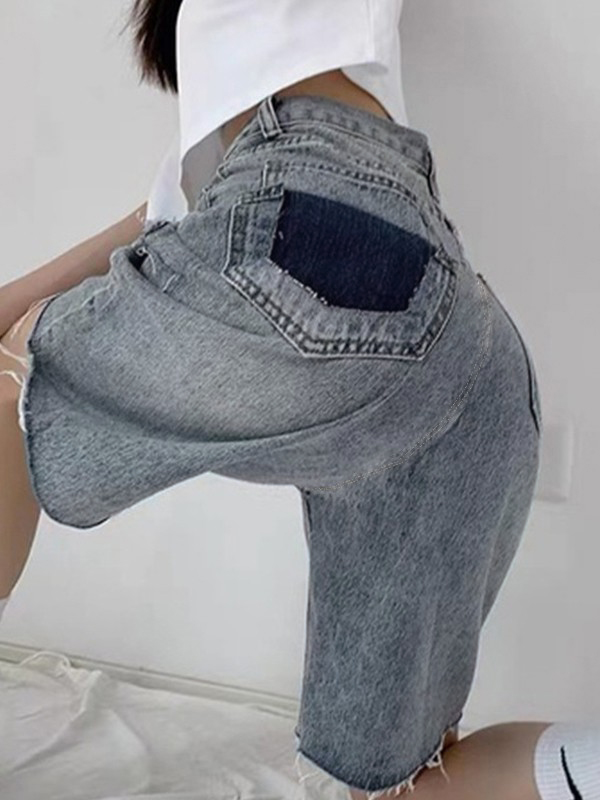 Knielange Denim-Shorts mit ungesäumtem Saum-2